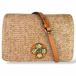 Patricia Nash Woven Straw Leather Crossbody Flap Bag Turn Lock Bohemian